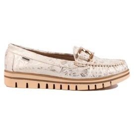 Mocassins beiges pour dames sur la plate-forme Shelovet doré