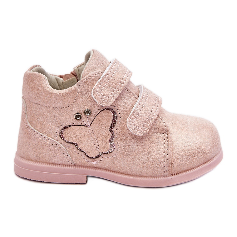 PA1 Bottes En Cuir Velcro Avec Papillon Rose Avi