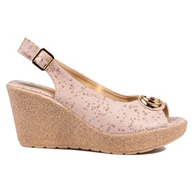Sandales compensées Shelovet en daim pour femmes beige