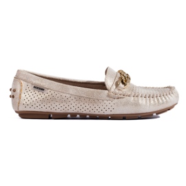 Mocassins en daim clair ajouré Shelovet beige et or