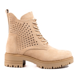 W. Potocki Bottes de travail en daim ajouré Potocki beige