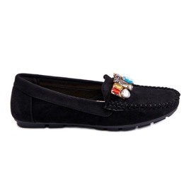 Mocassins Femme En Daim Avec Cristaux Noir Lucille le noir