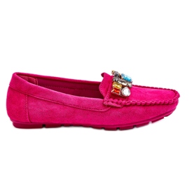 Mocassins Femme En Daim Avec Cristaux Fuchsia Lucille rose