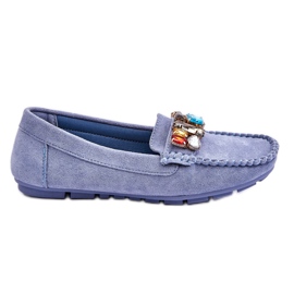 Mocassins Femme En Daim Avec Cristaux Bleu Lucille