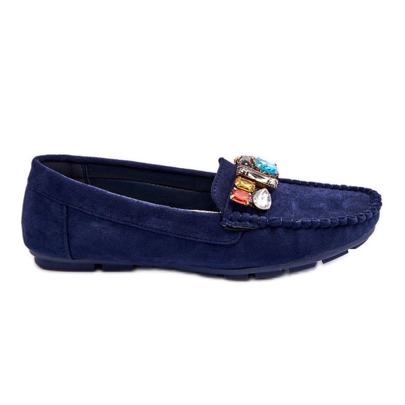 Mocassins Femme En Daim Avec Cristaux Bleu Marine Lucille