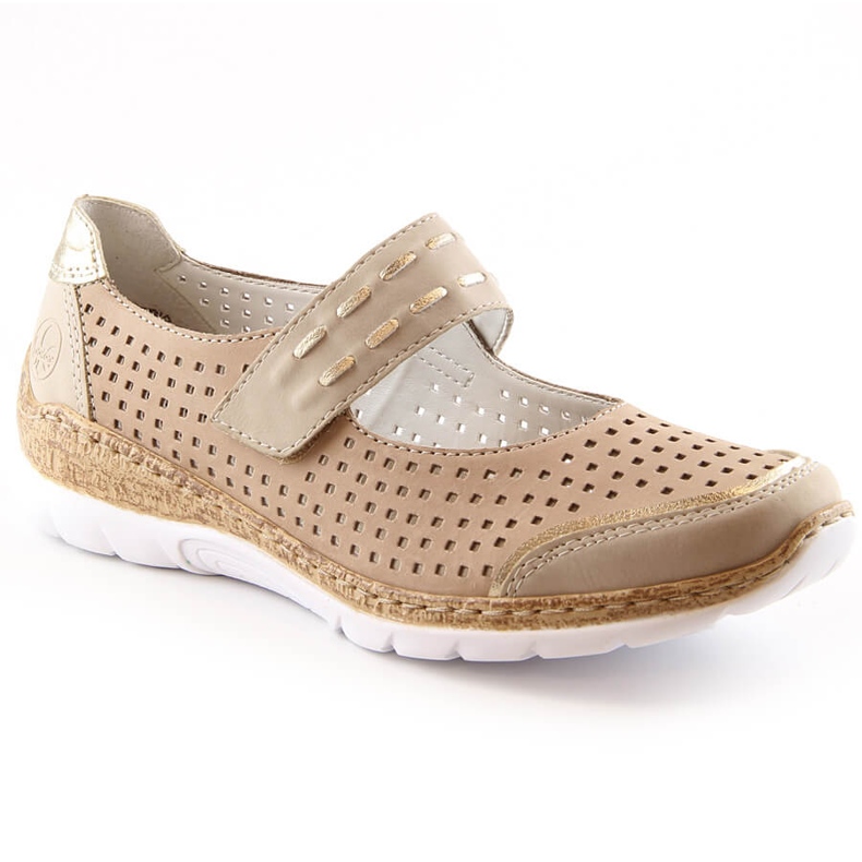 Chaussures d'été en cuir pour femmes avec velcro beige Rieker N4257-60 Chaussures d'été en cuir pour femmes avec velcro beige Rieker N4257-60