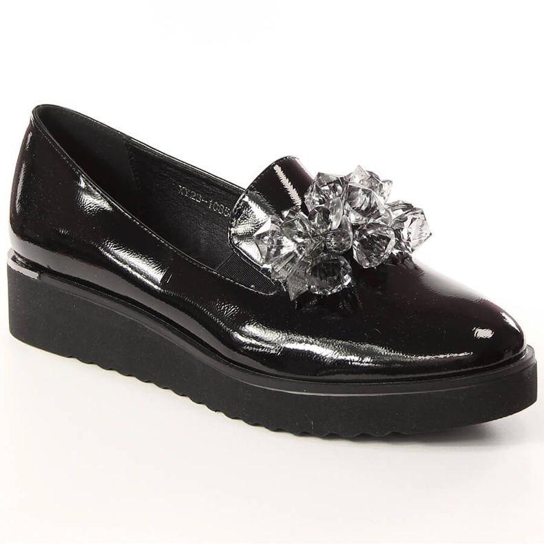 Chaussures laquées pour femmes avec cristaux noirs Vinceza 10856 le noir