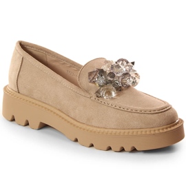 Mocassins en daim pour femmes avec cristaux beiges Vinceza 10863