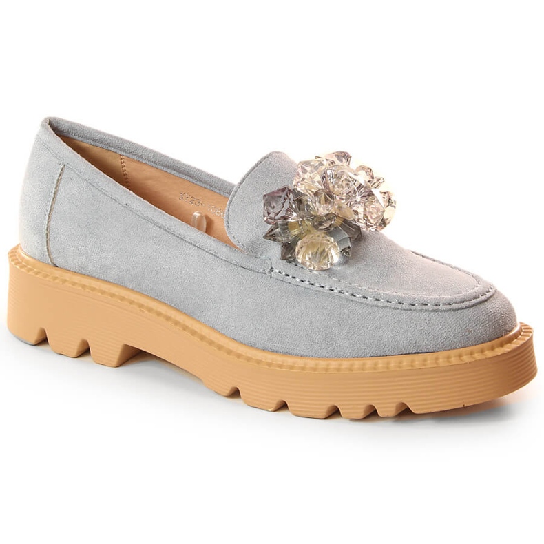 Mocassins en daim pour femmes avec cristaux bleus Vinceza 10863 gris