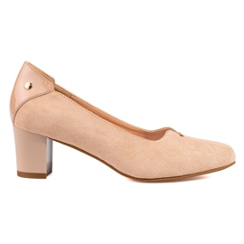 Escarpins élégants en daim pour femmes sur un petit talon Vinceza beige
