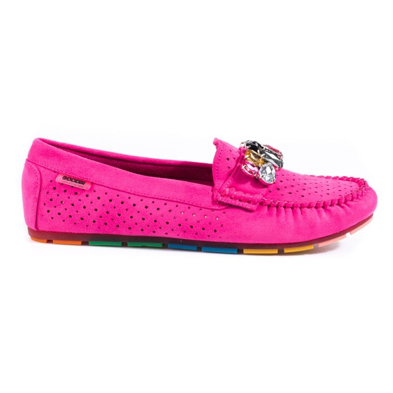 Mocassins femme roses ajourés avec cristaux daim Shelovet Mocassins femme roses ajourés avec cristaux daim Shelovet