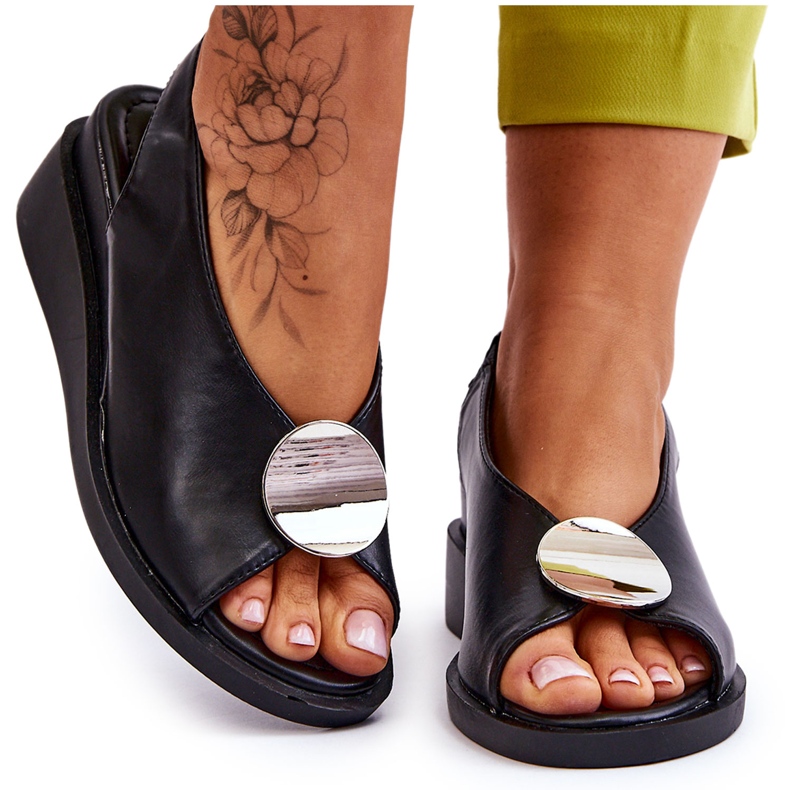 Vinceza Sandales compensées en cuir pour femmes Black Justice le noir