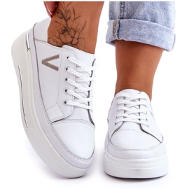 Vinceza Chaussures de sport à plateforme en cuir pour femmes Blanc Saul