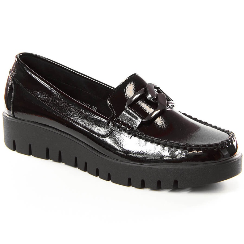 Mocassins pour femmes laqués sur la plate-forme noire Sergio Leone MK757 le noir