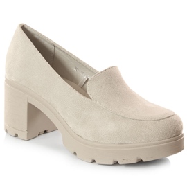 Talons hauts en daim et chaussures à plateforme grises pour femmes Potocki SZ12040 beige