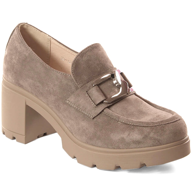Chaussures en daim pour femmes sur le poteau et plateforme beige Potocki SZ12041