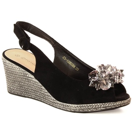 Sandales compensées en daim pour femmes avec cristaux noirs Potocki SZ12055 le noir
