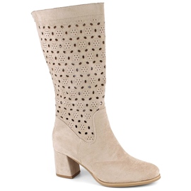 M. DASZYŃSKI Bottes en daim beige ajouré pour femmes M.Daszyński SA156-10
