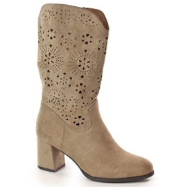 M. DASZYŃSKI Santiags femme printemps ajourées beige M.Daszyński SA156-11