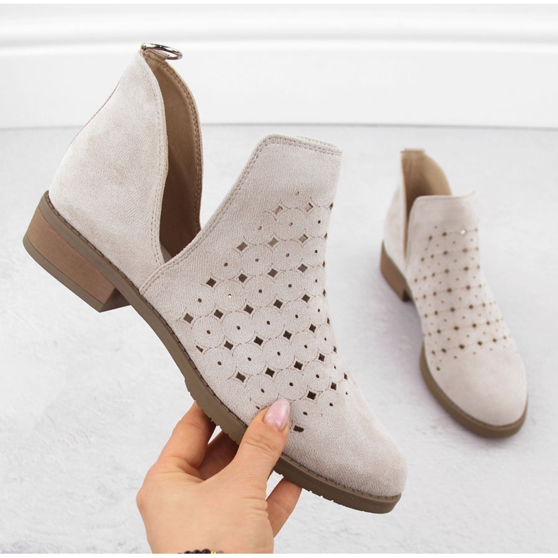M. DASZYŃSKI Bottines femme en daim ajouré beige M.Daszyński SA62-102