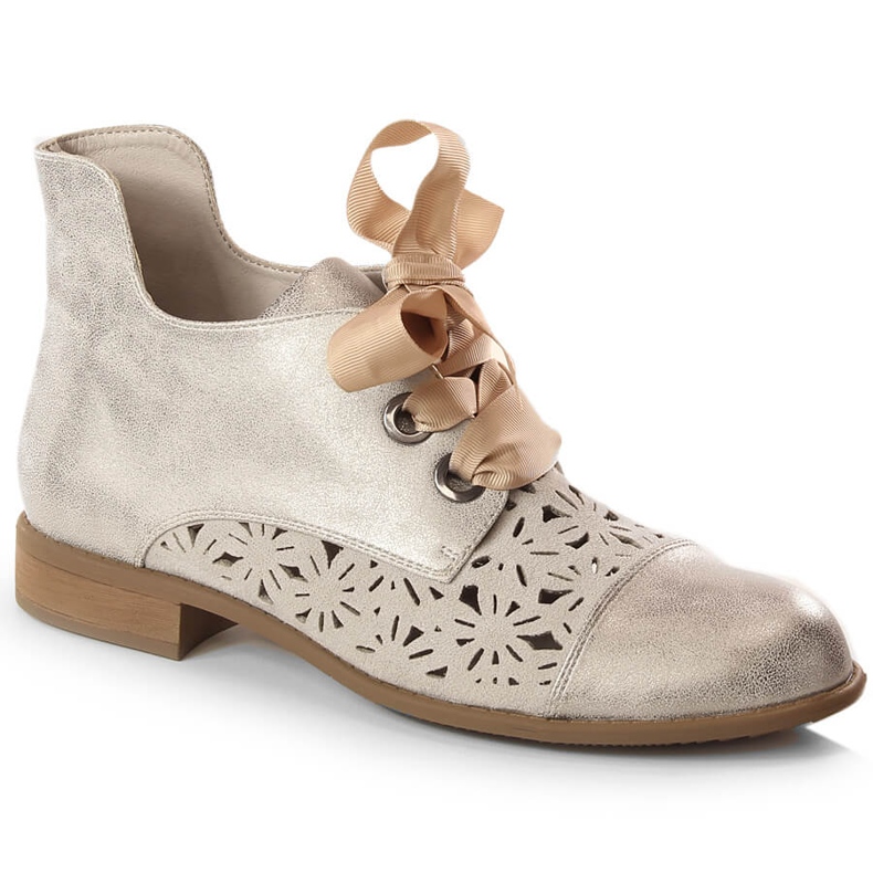 Bottines talon plat or ajourées femme Jezzi ASA142-6A d'or