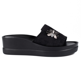 Pantoufles noires pour femmes sur un confortable talon compensé Shelovet