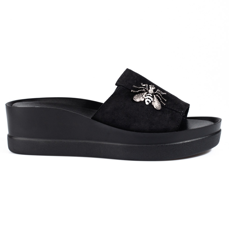 Pantoufles noires pour femmes sur un confortable talon compensé Shelovet le noir