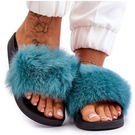 Chaussons Femme Caoutchouc Avec Fourrure Turquoise Lucrece bleu