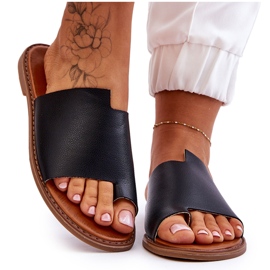 Evento Tongs Cuir Femme Noir Amite le noir