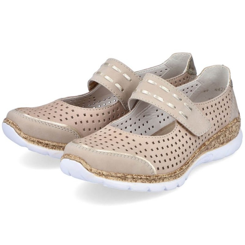 Chaussures d'été en cuir avec velcro Rieker W RKR582 beige