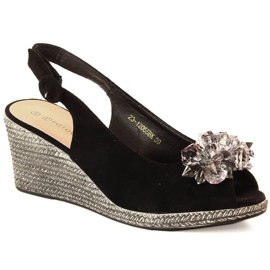 Sandales compensées en daim avec cristaux Potocki W WOL137A noir