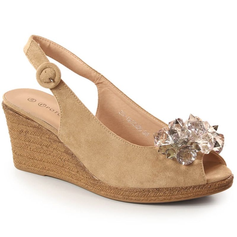 Sandales compensées en daim avec cristaux Potocki W WOL137B beige