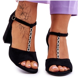 Vinceza Sandales à talons hauts Aniya en daim noir avec zircons cubiques