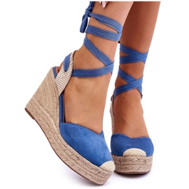 Sandales Attachées Sur Un Haut Compensé Bleu Lendy