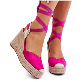 Sandales Noué Sur Un Compensé Haut Fuchsia Lendy rose