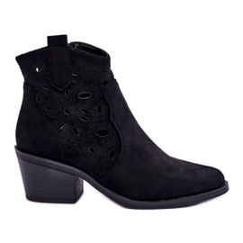 S.Barski Santiags Femme Daim Ajourées Noir Daxon