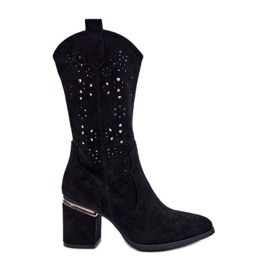 S.Barski Boots Femme Daim Ajouré Noir Adelia le noir
