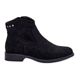 S.Barski Bottes à talon plat en daim pour femmes Black Liana noir