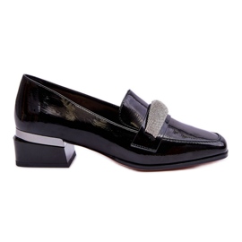 S.Barski Mocassins à talons hauts Lavern noir verni avec zircons cubiques