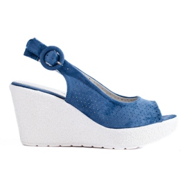 Sandales compensées Shelovet ajourées femme bleu