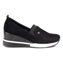 SHELOVET Chaussures compensées femme daim noir Potocki le noir