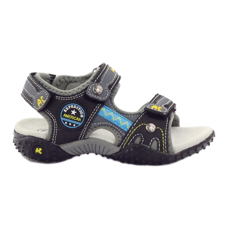 American Club Sandales velcro avec empiècement en cuir américain 1618 ['jaune, 'gris', 'noir'] gris