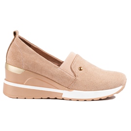 SHELOVET Chaussures compensées femme daim Potocki beige