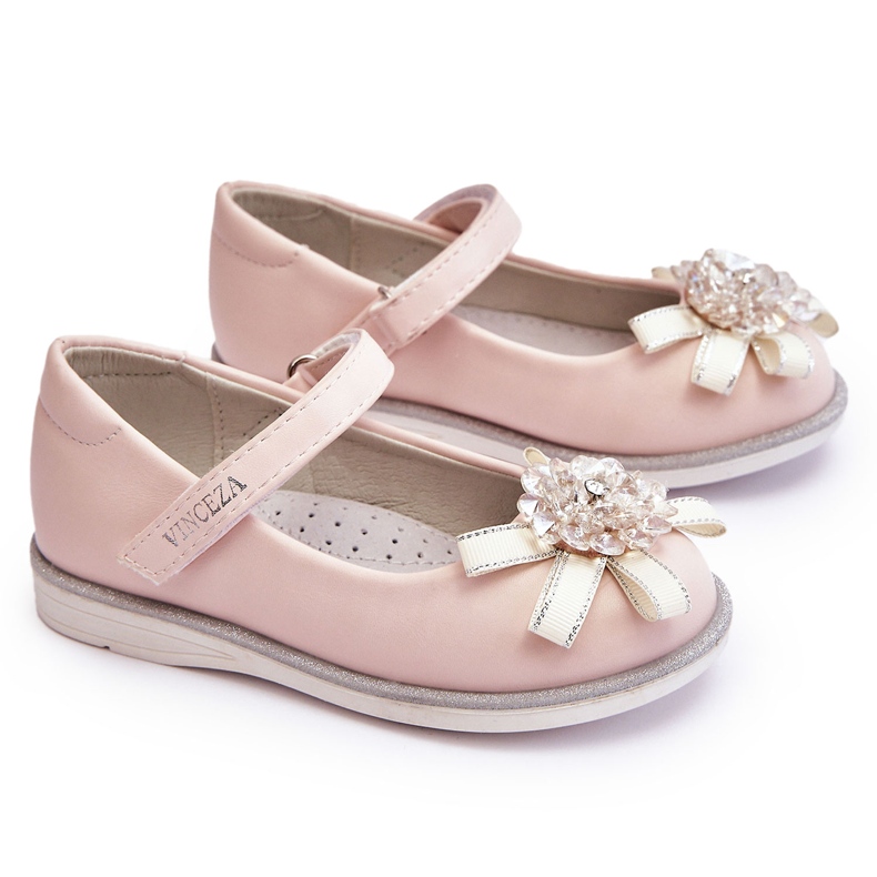 Vinceza Ballerines Enfant Velcro Fleur Décorative Rose Freya Vinceza Ballerines Enfant Velcro Fleur Décorative Rose Freya