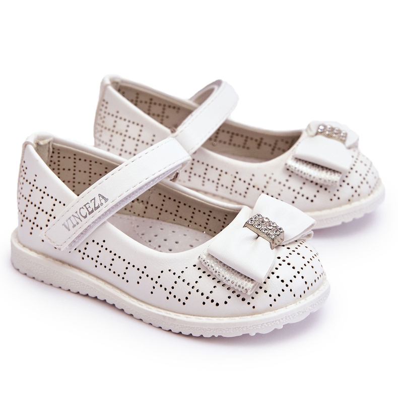 Vinceza Ballerines Enfant Avec Noeud Velcro Blanc Halle blanche