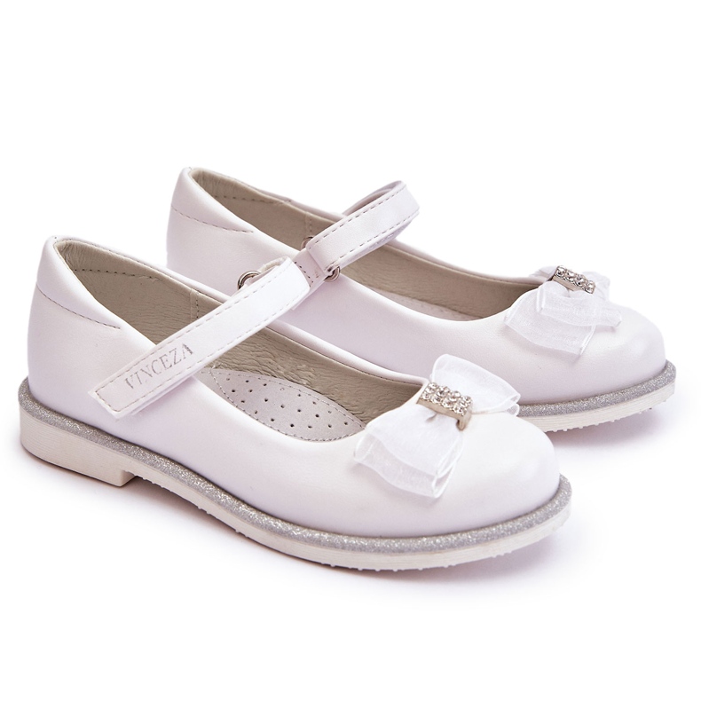 Vinceza Ballerines Enfant Velcro Nœud Décoratif Blanc Nadia blanche