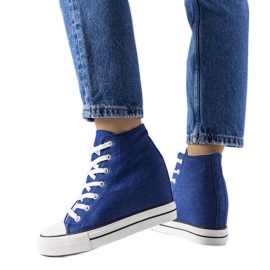 Baskets compensées en jean bleu