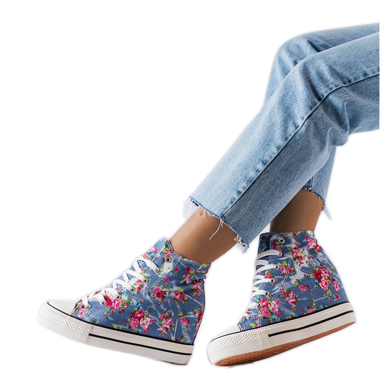 BM Baskets compensées à fleurs bleues Fouquet