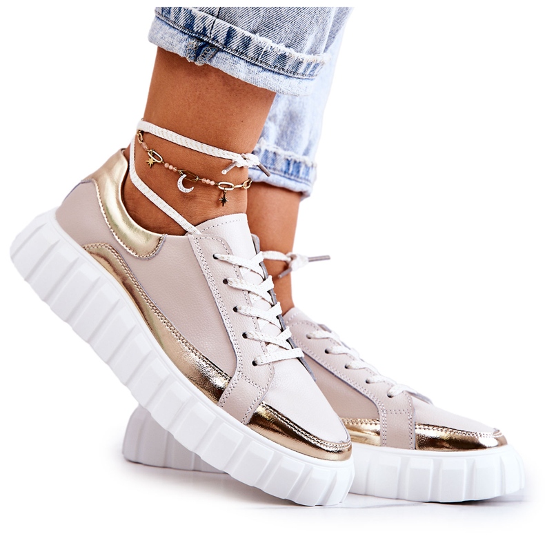 S.Barski Richelieus Femme Sur La Plateforme Noriso Beige Et Or