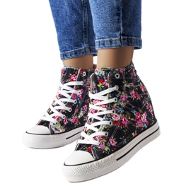 BM Baskets compensées à fleurs noires Fouquet le noir